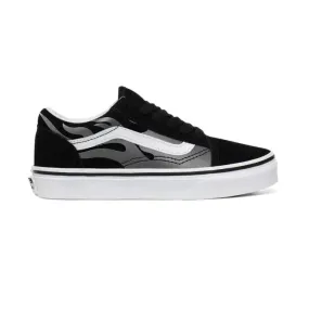 Vans boys' sneakers shoe in canvas and suede with gray flames Old Skool VN0A4UHZWKJ1 black-white