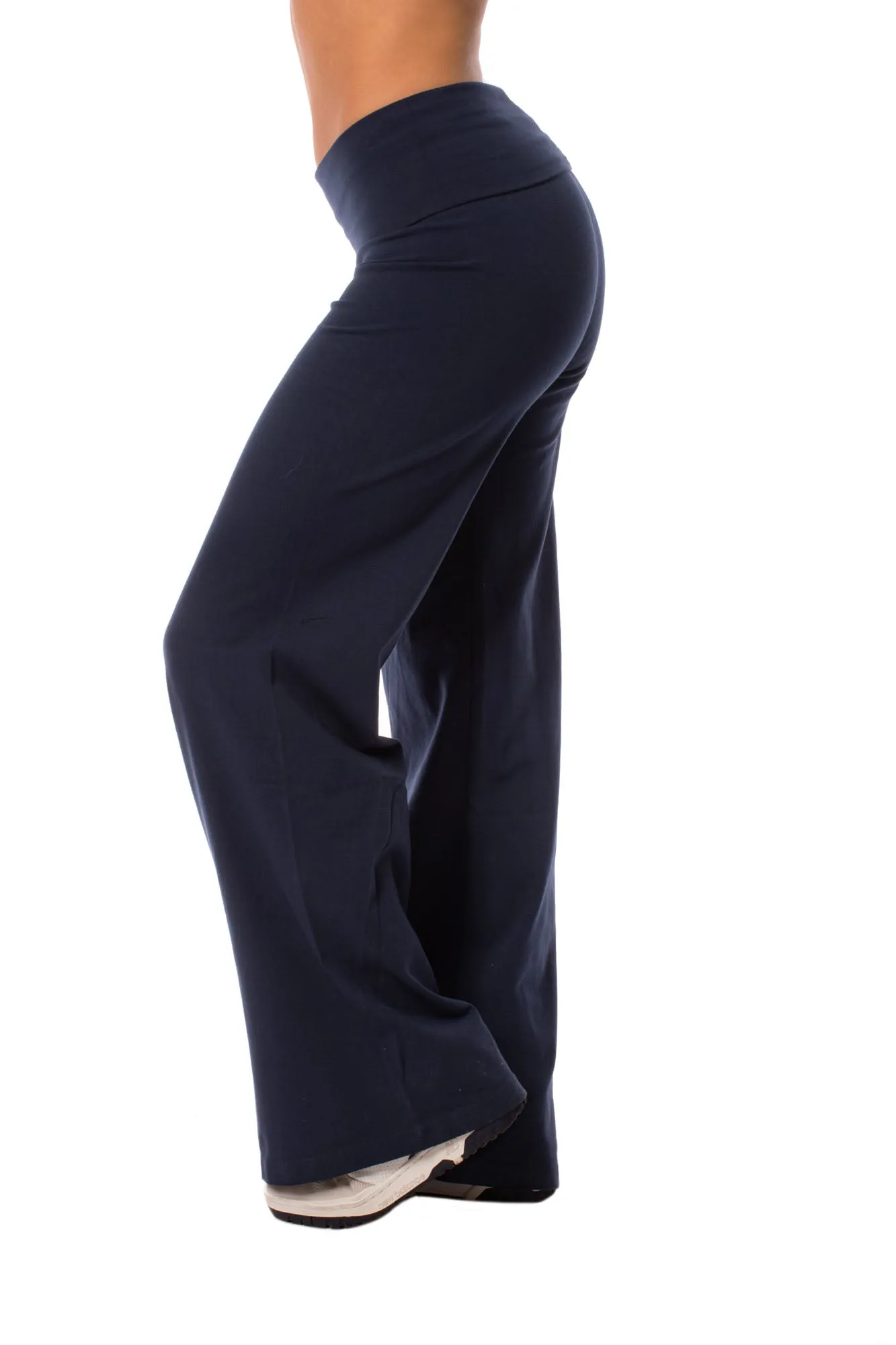 Wide Leg Roll Down Pants (Style W-326, Navy) by Hard Tail Forever